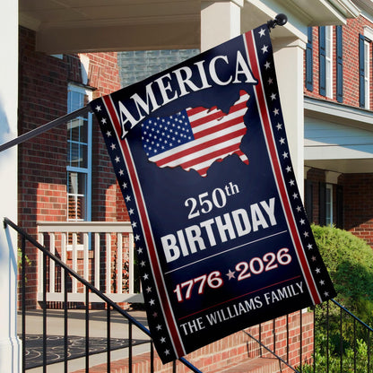 Custom Family Name America 250 Birthday 1776-2026 Double-Sided Flag, America 250th Anniversary, Veteran Day Gift, 4th of July