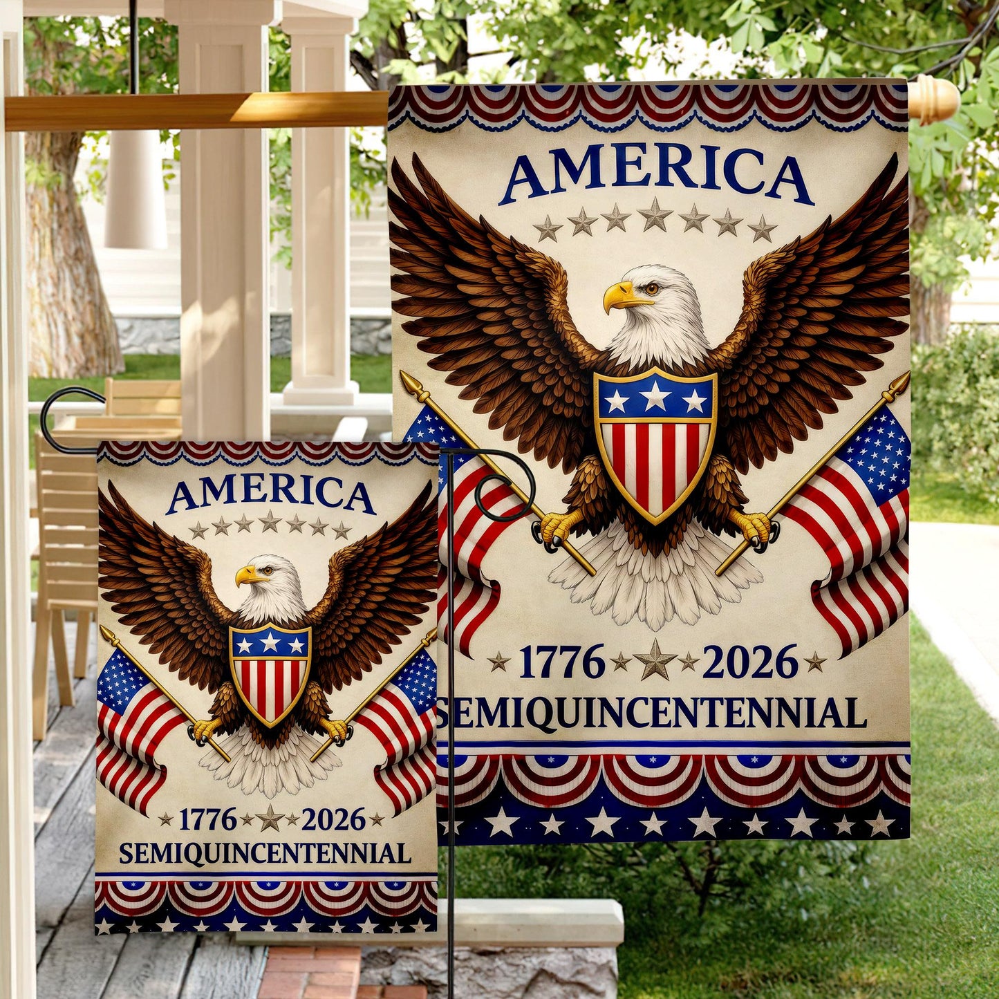 America 250 Semiquincentennial Garden Flag , Happy Birthday 250th Anniversary Flag, Vintage Independence Day, Patriotic Tee with USA Flag