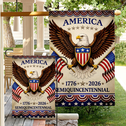 America 250 Semiquincentennial Garden Flag , Happy Birthday 250th Anniversary Flag, Vintage Independence Day, Patriotic Tee with USA Flag