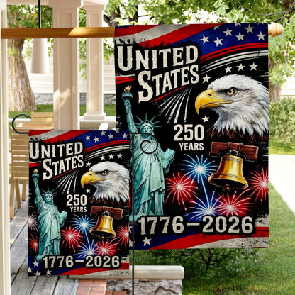 250th Anniversary 1776 2026 Garden Flag, Independence Day House Flag, US Birthday Outdoor Flag, Patriotic Gift