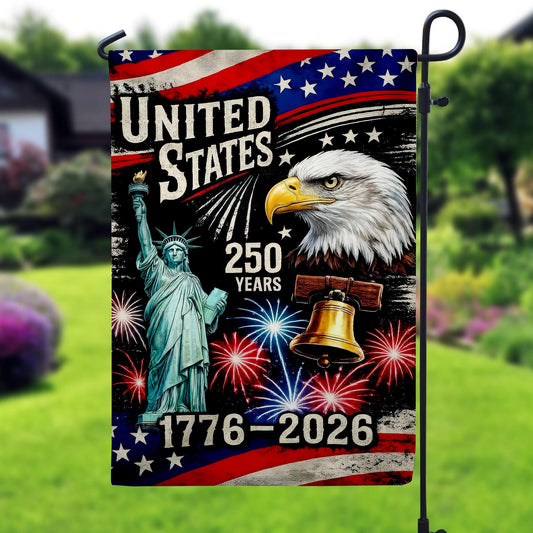 250th Anniversary 1776 2026 Garden Flag, Independence Day House Flag, US Birthday Outdoor Flag, Patriotic Gift