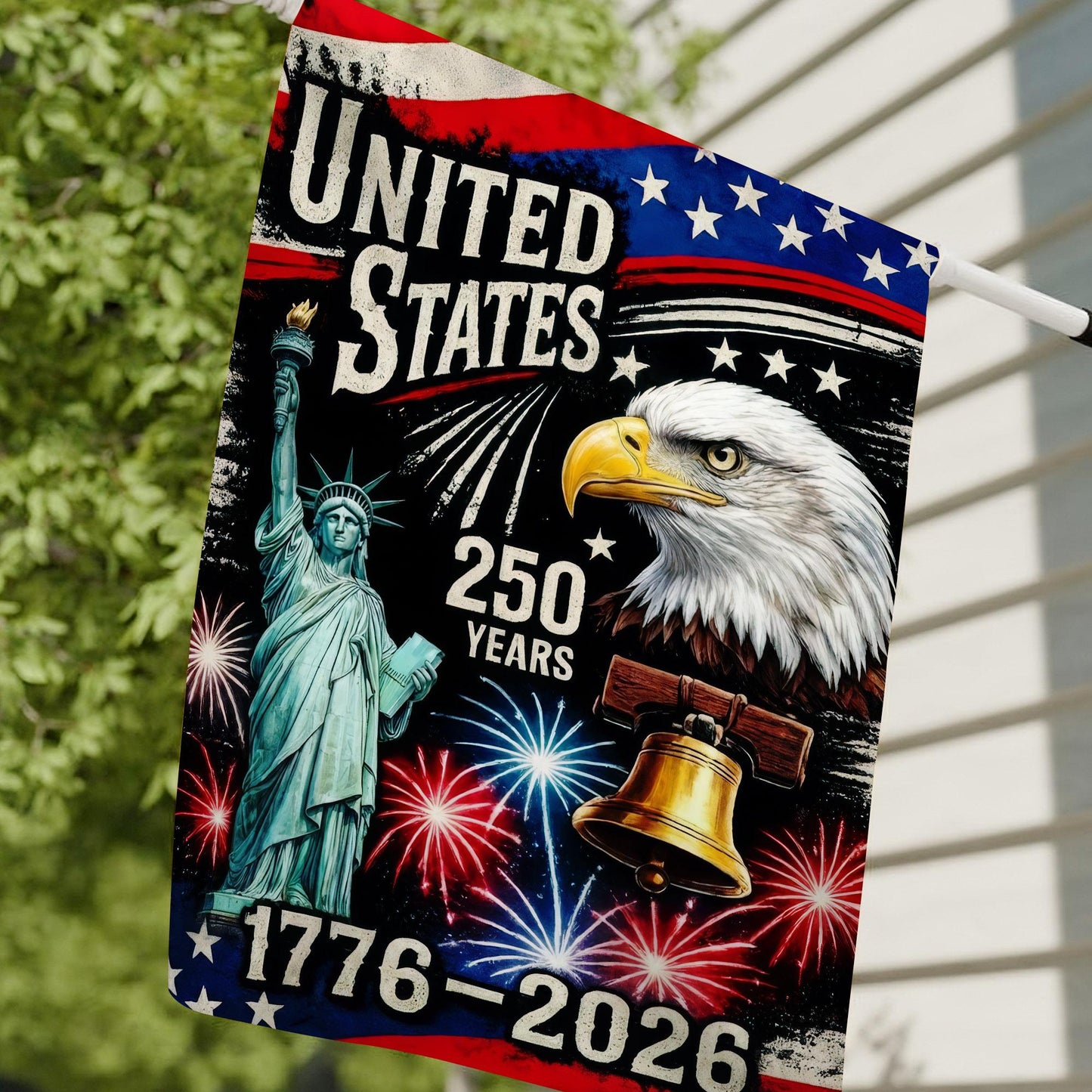250th Anniversary 1776 2026 Garden Flag, Independence Day House Flag, US Birthday Outdoor Flag, Patriotic Gift