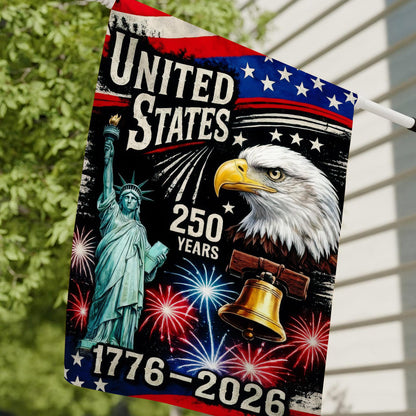 250th Anniversary 1776 2026 Garden Flag, Independence Day House Flag, US Birthday Outdoor Flag, Patriotic Gift