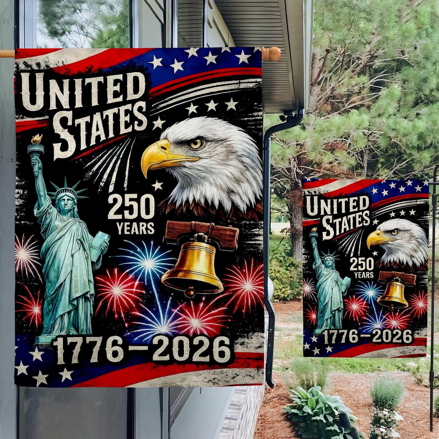 250th Anniversary 1776 2026 Garden Flag, Independence Day House Flag, US Birthday Outdoor Flag, Patriotic Gift