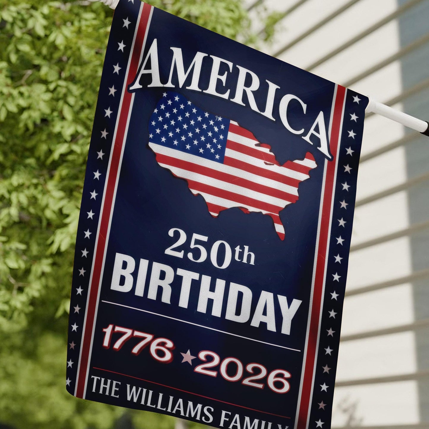 Custom Family Name America 250 Birthday 1776-2026 Double-Sided Flag, America 250th Anniversary, Veteran Day Gift, 4th of July