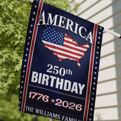 Custom Family Name America 250 Birthday 1776-2026 Double-Sided Flag, America 250th Anniversary, Veteran Day Gift, 4th of July