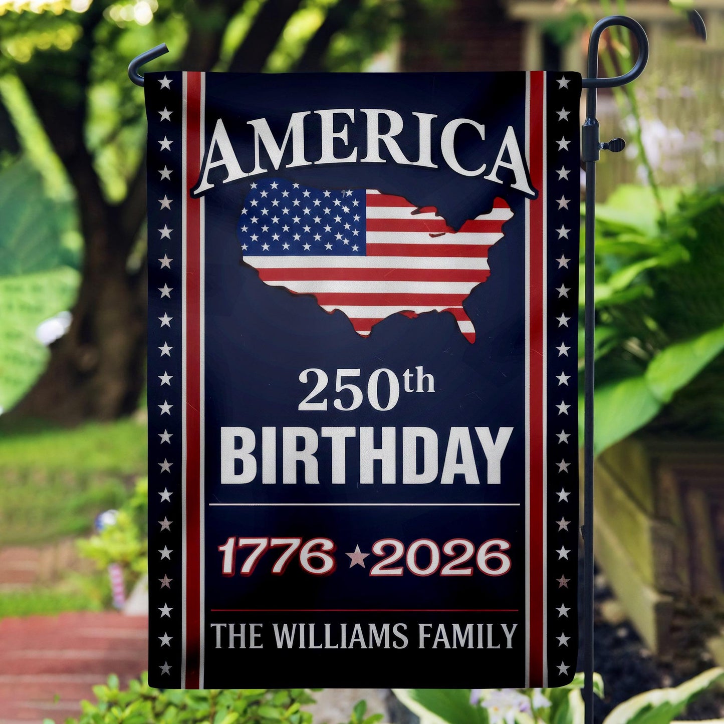 Custom Family Name America 250 Birthday 1776-2026 Double-Sided Flag, America 250th Anniversary, Veteran Day Gift, 4th of July