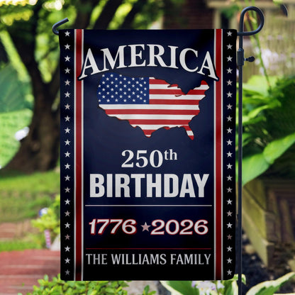 Custom Family Name America 250 Birthday 1776-2026 Double-Sided Flag, America 250th Anniversary, Veteran Day Gift, 4th of July