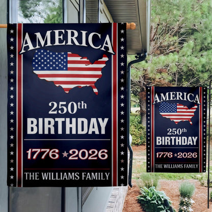 Custom Family Name America 250 Birthday 1776-2026 Double-Sided Flag, America 250th Anniversary, Veteran Day Gift, 4th of July