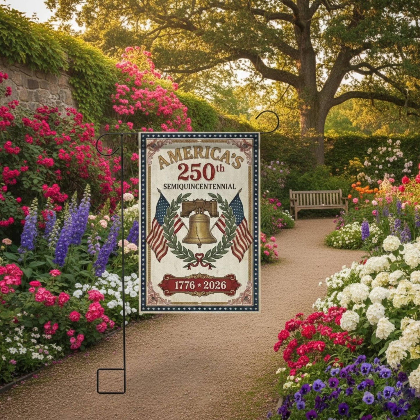 USA 250th Anniversary Garden Flag | American Semiquincentennial Flag | Liberty Bell Yard Flag | Independence Day 1776–2026