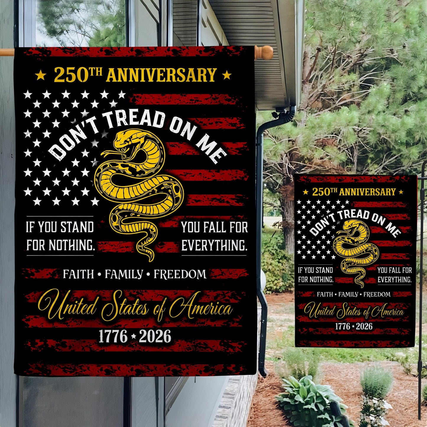 Dont Tread on Me Flag House Flag, USA 250 Years Flag, 250th Anniversary America, Patriotic USA Flag, 250th Independence Day Yard Decor