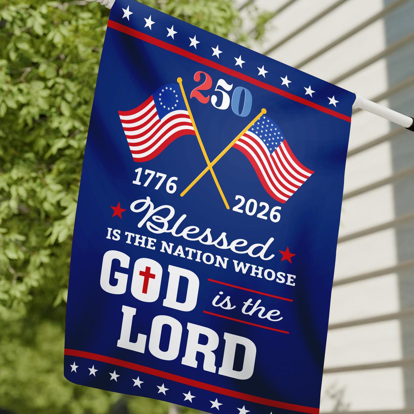 Christian God  American 250th Garden Flag, Patriotic Yard Flag Decor 250 Years House Banner,  Christian Patriotic Gift