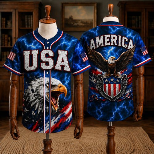 America USA Baseball Jersey, Patriotic Fourth, Land of the Free, American Pride Gift for Men and Women