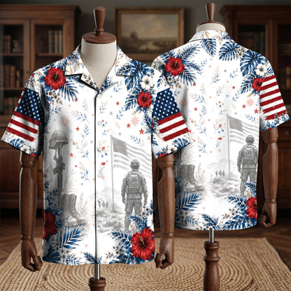 Patriotic Veteran Hawaiian Shirt – Vintage American Flag Aloha Shirt