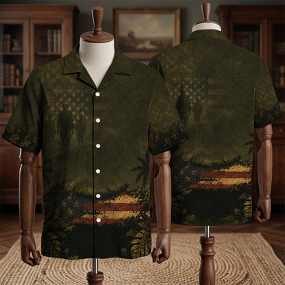 Patriotic Veteran Hawaiian Shirt – Vintage American Flag Aloha Shirt