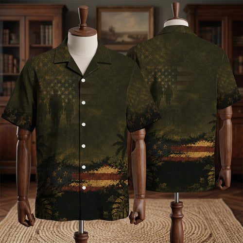 Patriotic Veteran Hawaiian Shirt – Vintage American Flag Aloha Shirt