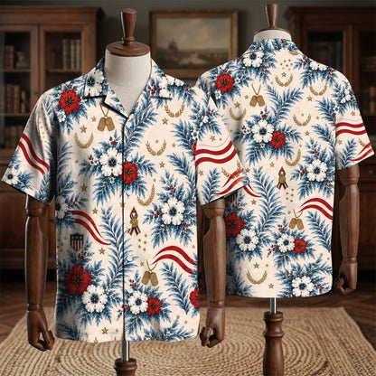 Veteran Hawaiian Shirt – Patriotic Floral AOP Shirt for Military Veterans, American Pride Gift