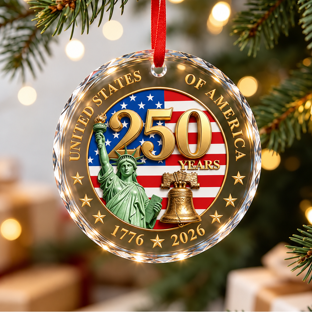 USA 250th Anniversary 3-Inch Glass Christmas Ornament-Glass