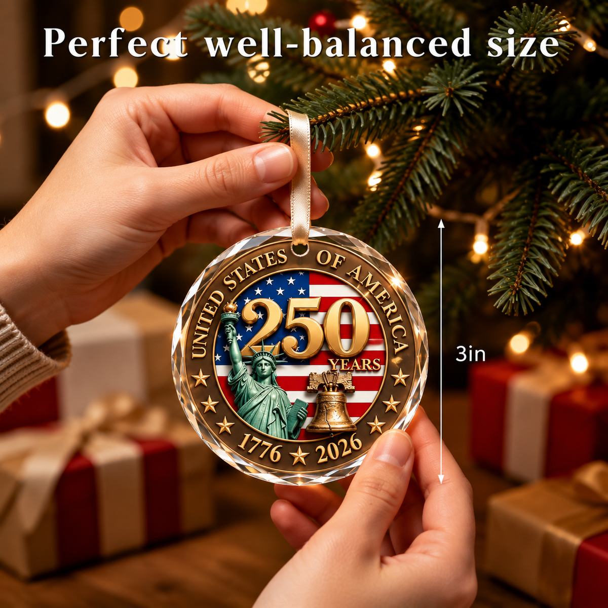 America 250th Anniversary 3-Inch Statue of Liberty Christmas Ornament