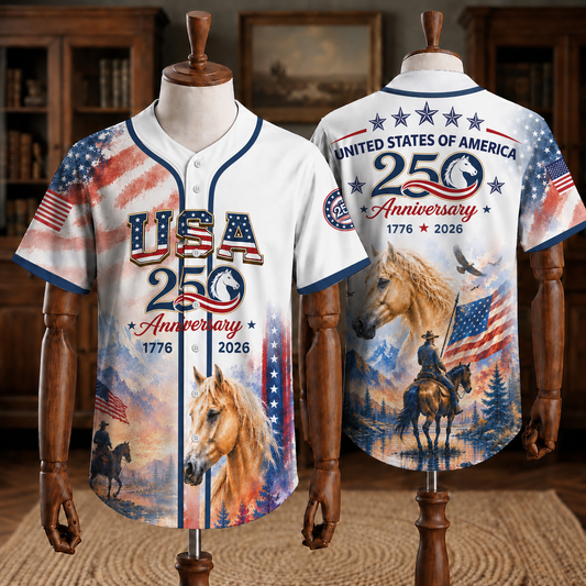 USA 250th Anniversary Horse Patriotic Baseball Jersey | Vintage 1776–2026 American Freedom Shirt