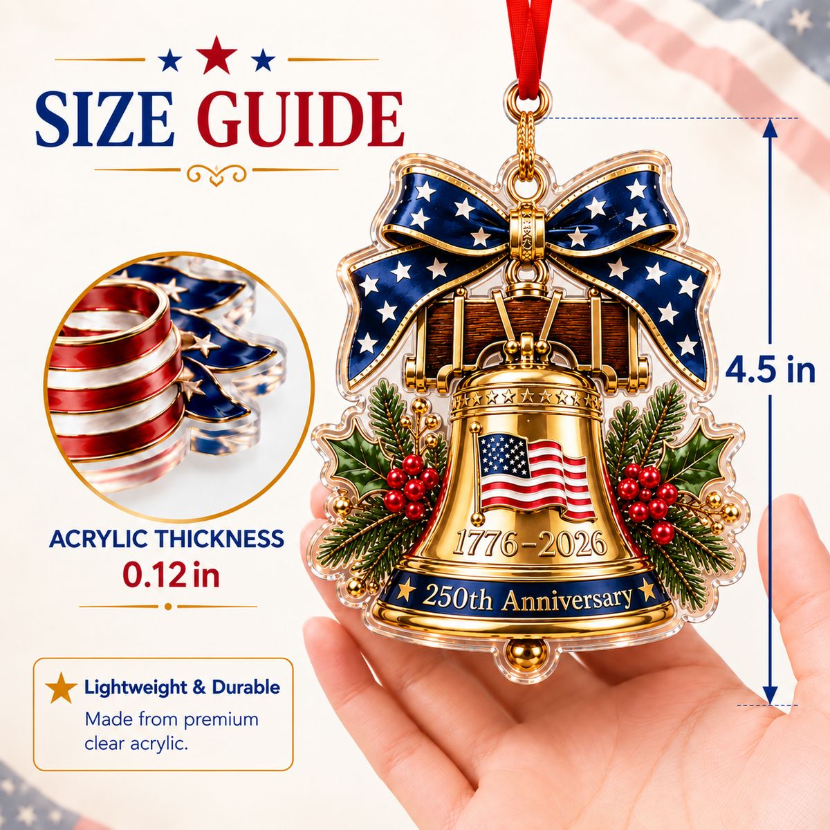 250 Christmas Bell Ornament 250th Anniversary Christmas Ornament Patriotic.