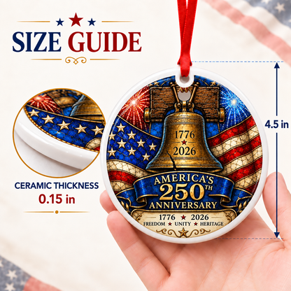 America 250th Anniversary 3-Inch Liberty Bell & American Flag Patriotic Ornament