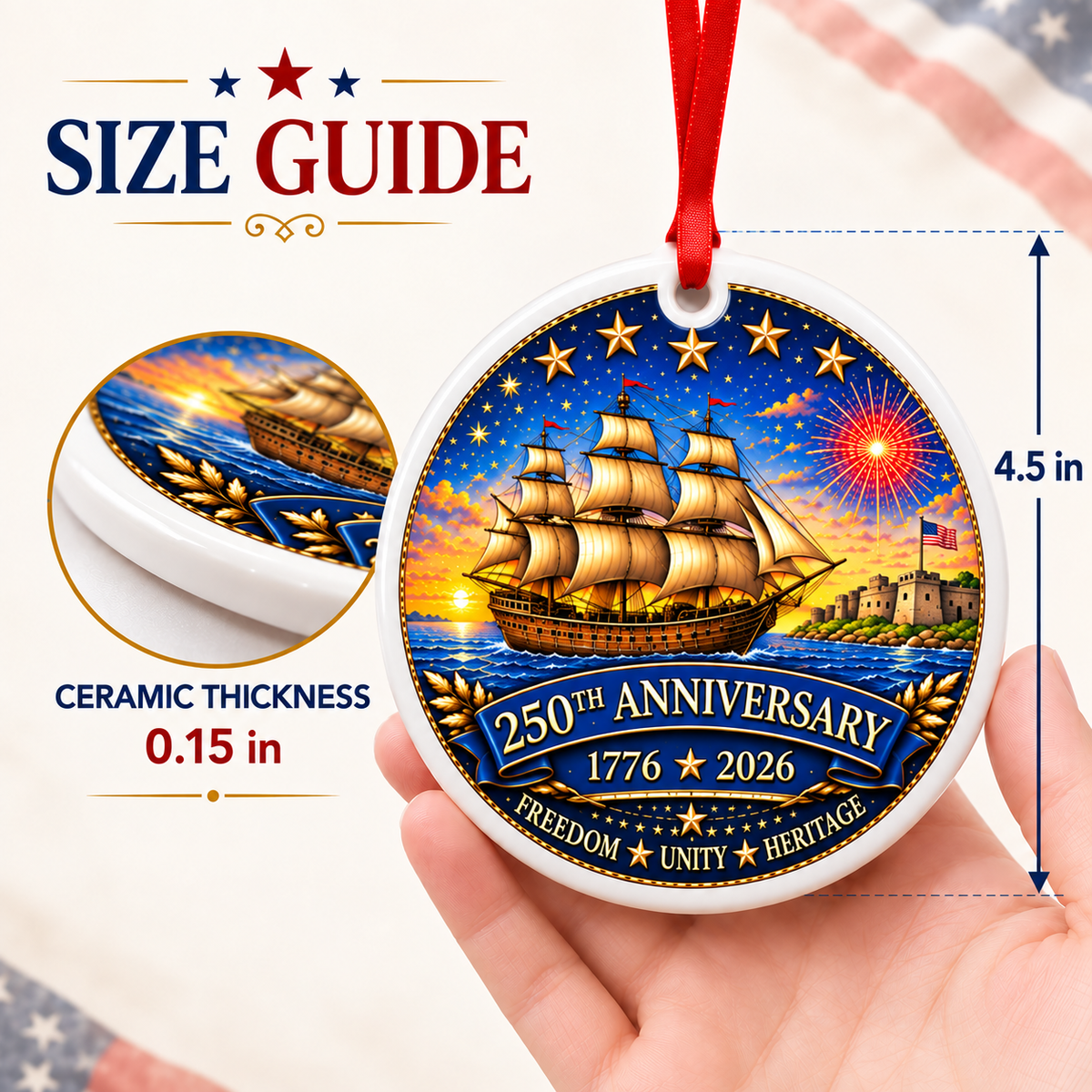 American Heritage 250th Anniversary 3-Inch Sailing Ship Ornament