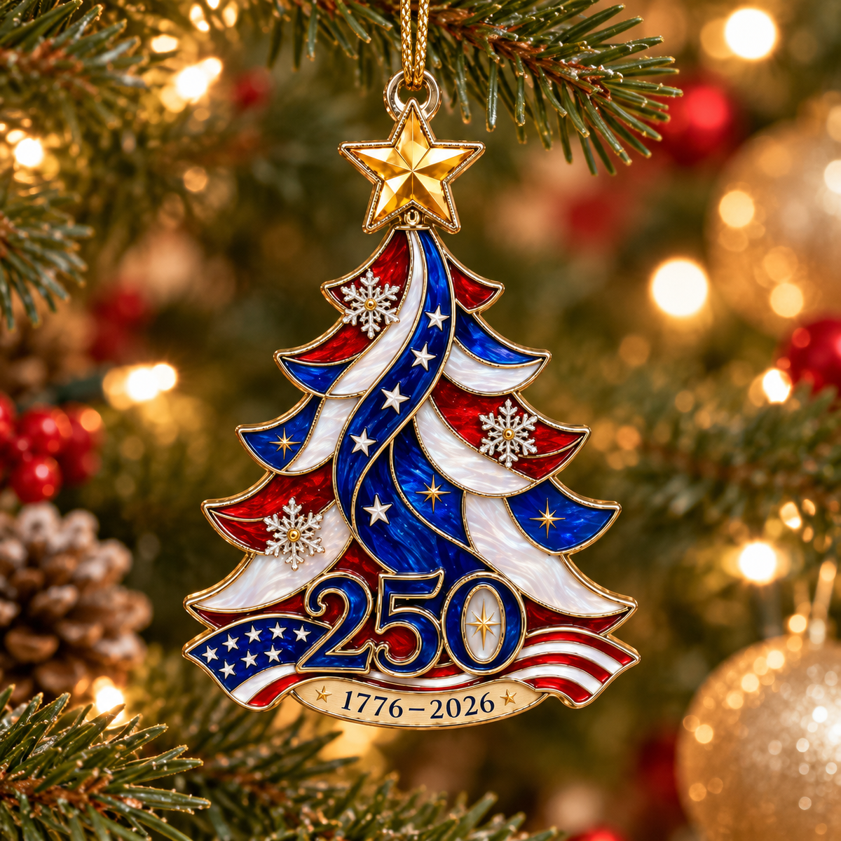 1776–2026 American Flag Christmas Tree Decoration
